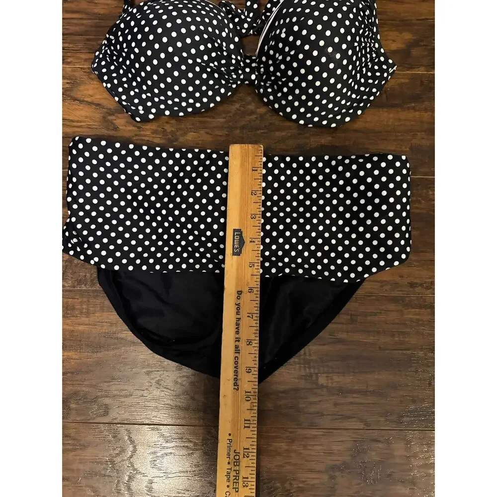 Coco Reef Swimsuit Bikini set 36/38D U-wire Top Black White Dots Bottoms Sz:med - Picture 5 of 6